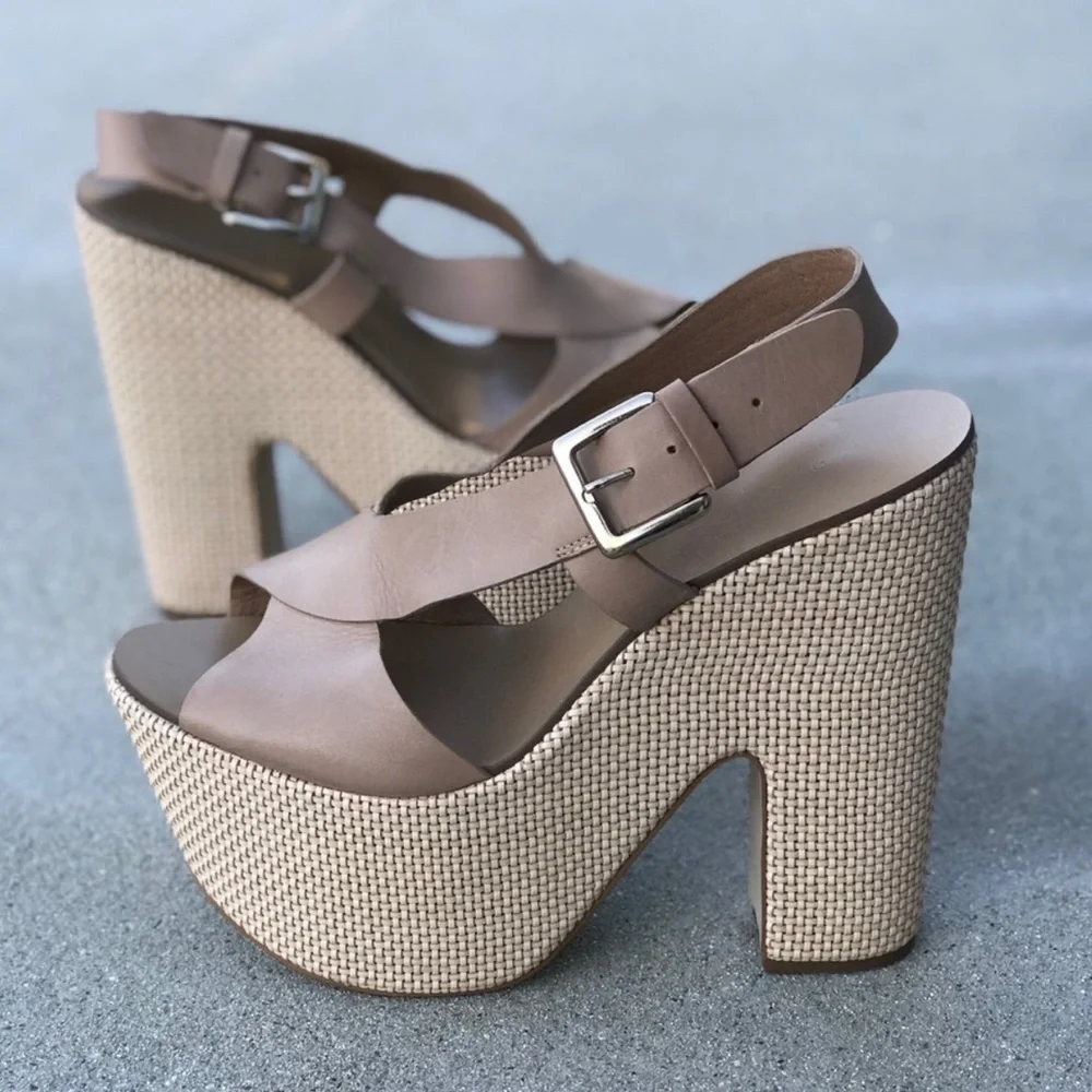 REPORT chunky PLATFORM heels mega sandals leather extreme women’s 10 Strappy tan